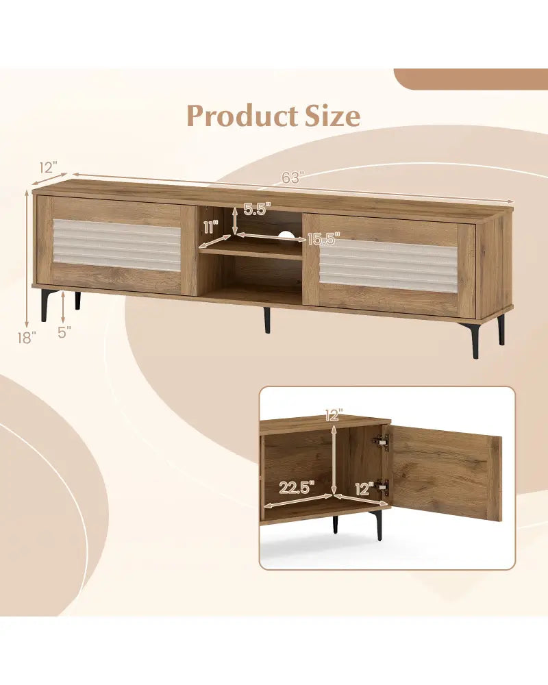 TV Stand for TVs up to 70 Inch Waveform Fluted Entertainment Center-Oak - Oak - Entertainment Centers & TV Stands