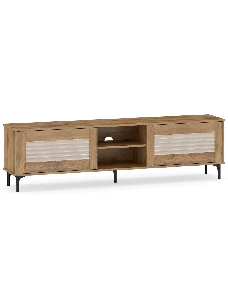 TV Stand for TVs up to 70 Inch Waveform Fluted Entertainment Center-Oak - Oak - Entertainment Centers & TV Stands