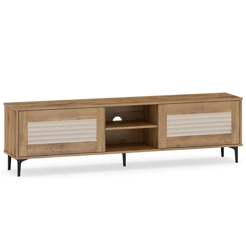 TV Stand for TVs up to 70 Inch Waveform Fluted Entertainment Center-Oak - Oak - Entertainment Centers & TV Stands