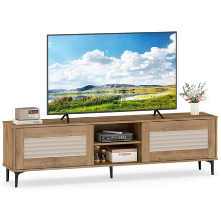 TV Stand for TVs up to 70 Inch Waveform Fluted Entertainment Center-Oak - Oak - Entertainment Centers & TV Stands