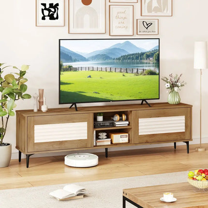 TV Stand for TVs up to 70 Inch Waveform Fluted Entertainment Center-Oak - Oak - Entertainment Centers & TV Stands