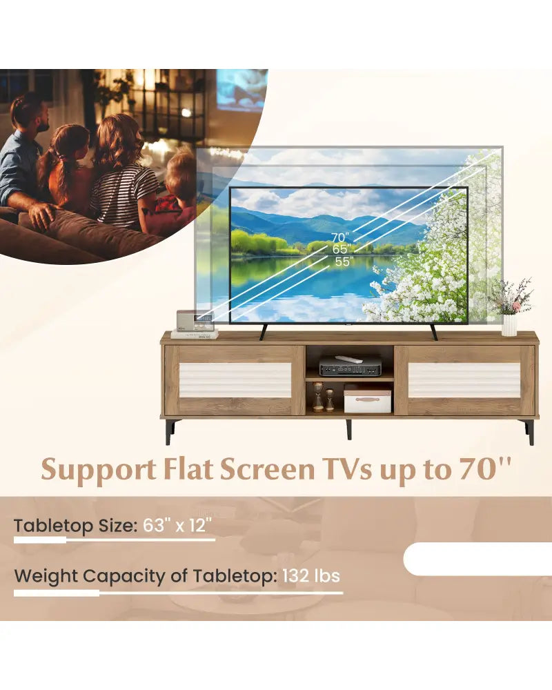 TV Stand for TVs up to 70 Inch Waveform Fluted Entertainment Center-Oak - Oak - Entertainment Centers & TV Stands
