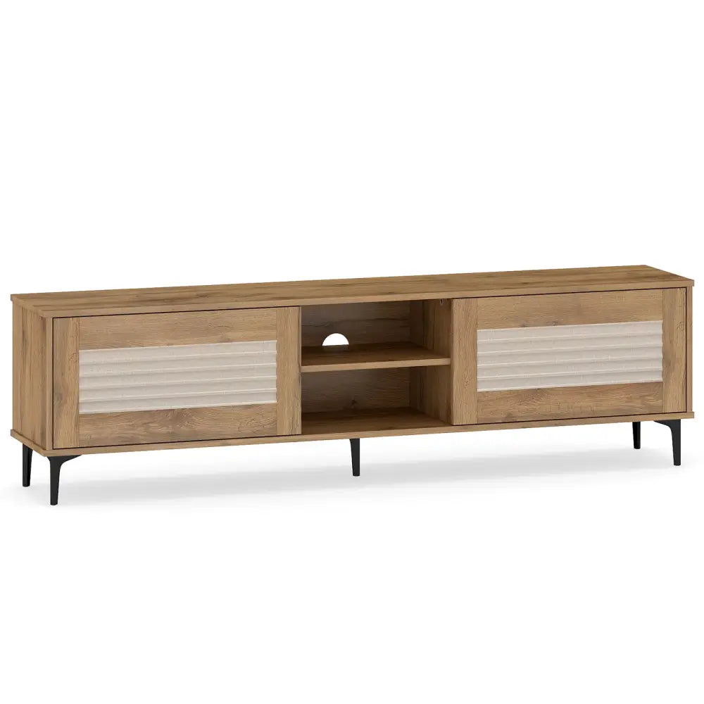 TV Stand for TVs up to 70 Inch Waveform Fluted Entertainment Center-Oak - Oak - Entertainment Centers & TV Stands
