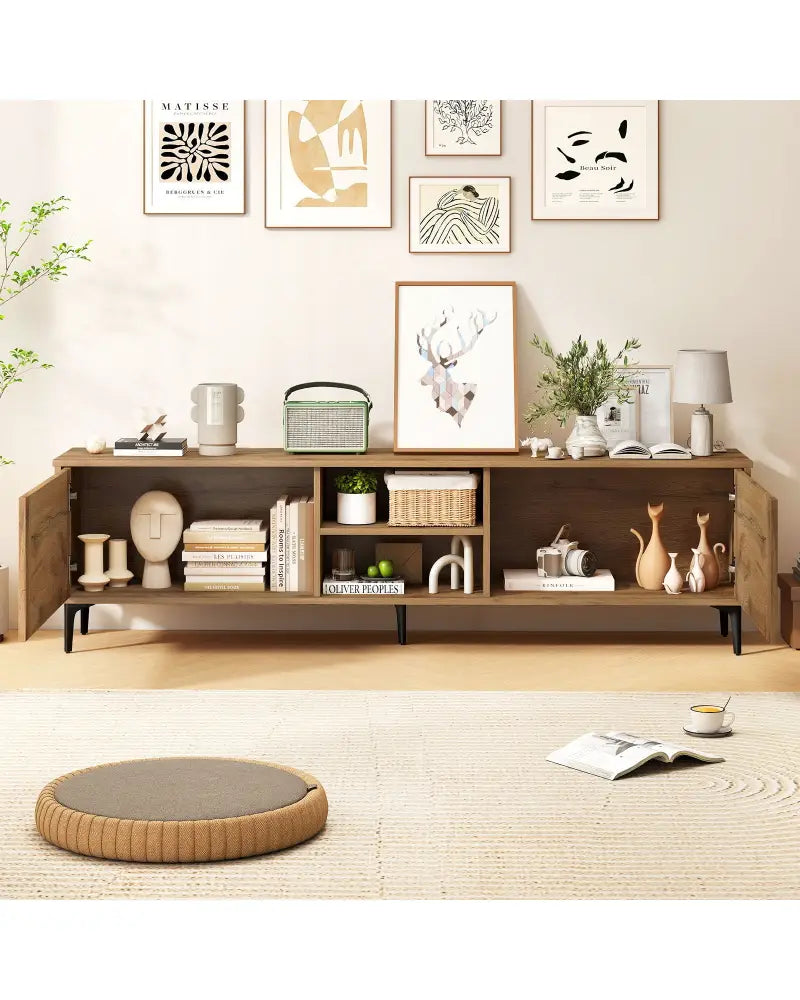 TV Stand for TVs up to 70 Inch Waveform Fluted Entertainment Center-Oak - Oak - Entertainment Centers & TV Stands