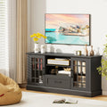 TV Stand for TVs up to 70 with Glass Doors Cubbies and Drawer-Black - Black - Entertainment Centers & TV Stands
