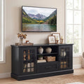 TV Stand for TVs up to 70 with Glass Doors Cubbies and Drawer-Black - Black - Entertainment Centers & TV Stands