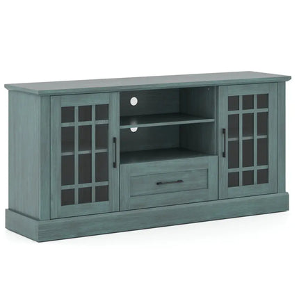 TV Stand for TVs up to 70 with Glass Doors Cubbies and Drawer-Green - Green - Entertainment Centers & TV Stands