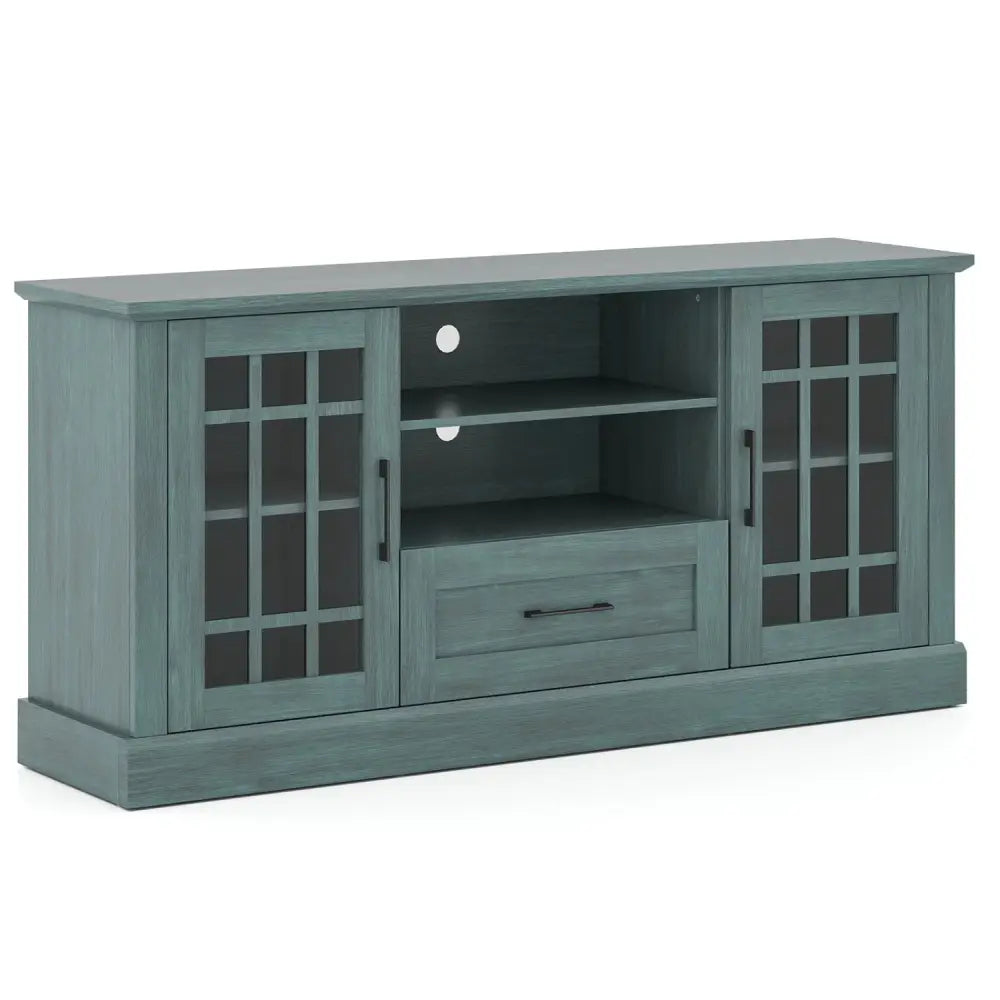 TV Stand for TVs up to 70 with Glass Doors Cubbies and Drawer-Green - Green - Entertainment Centers & TV Stands