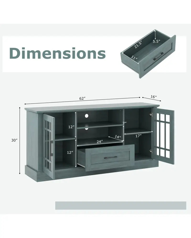 TV Stand for TVs up to 70 with Glass Doors Cubbies and Drawer-Green - Green - Entertainment Centers & TV Stands