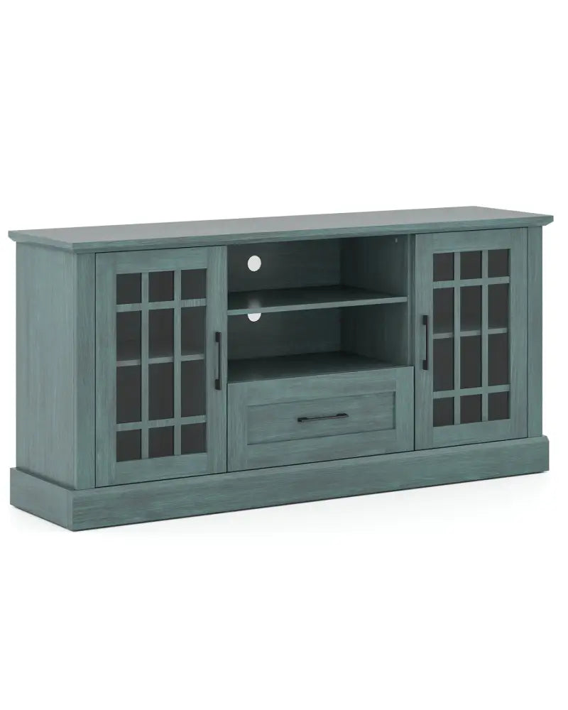 TV Stand for TVs up to 70 with Glass Doors Cubbies and Drawer-Green - Green - Entertainment Centers & TV Stands