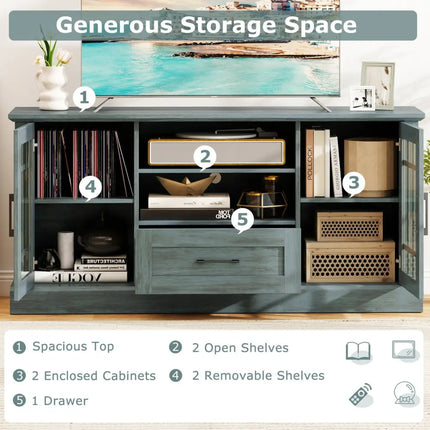 TV Stand for TVs up to 70 with Glass Doors Cubbies and Drawer-Green - Green - Entertainment Centers & TV Stands