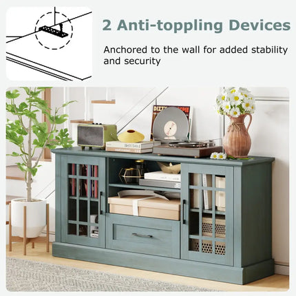 TV Stand for TVs up to 70 with Glass Doors Cubbies and Drawer-Green - Green - Entertainment Centers & TV Stands