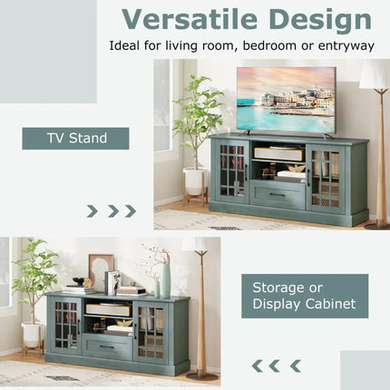 TV Stand for TVs up to 70 with Glass Doors Cubbies and Drawer-Green - Green - Entertainment Centers & TV Stands