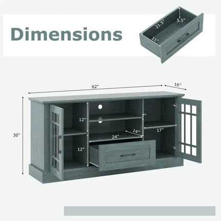 TV Stand for TVs up to 70 with Glass Doors Cubbies and Drawer-Green - Green - Entertainment Centers & TV Stands