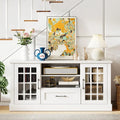TV Stand for TVs up to 70 with Glass Doors Cubbies and Drawer-White - White - Entertainment Centers & TV Stands
