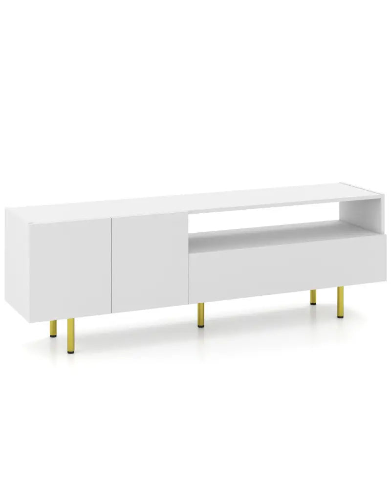 TV Stand for TVs up to 70’’ with Storage Cabinet and Raised Metal Legs-White - White - Entertainment Centers & TV Stands