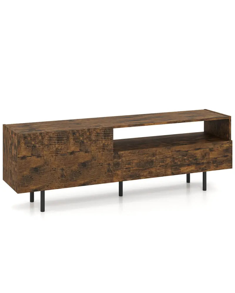 TV Stand for TVs up to 70’’ with Storage Cabinet and Raised Metal Legs-Rustic Brown - Rustic Brown - Entertainment