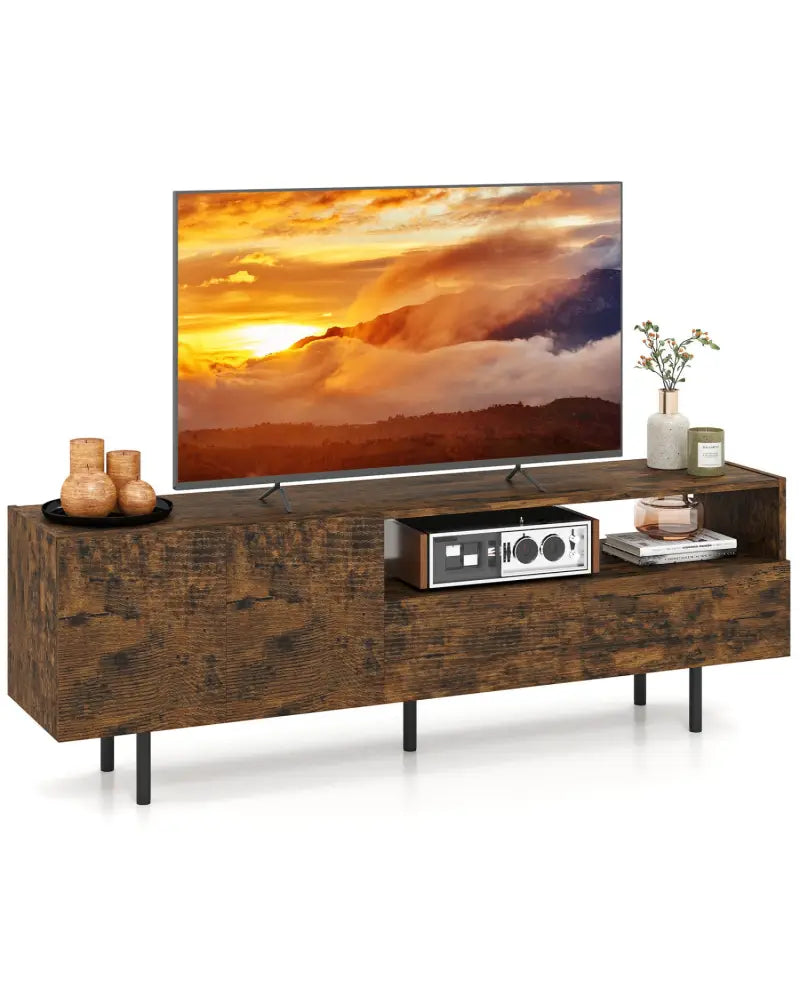TV Stand for TVs up to 70’’ with Storage Cabinet and Raised Metal Legs-Rustic Brown - Rustic Brown - Entertainment