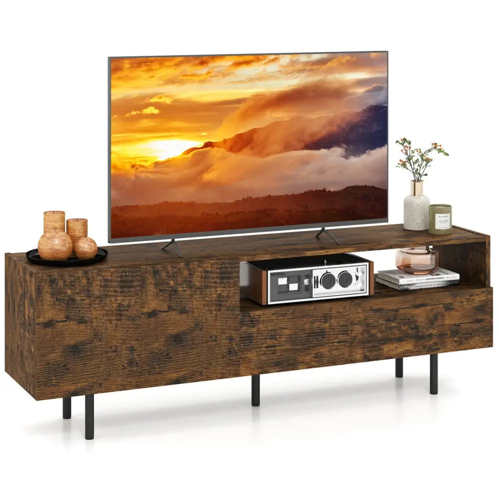 TV Stand for TVs up to 70’’ with Storage Cabinet and Raised Metal Legs-Rustic Brown - Rustic Brown - Entertainment