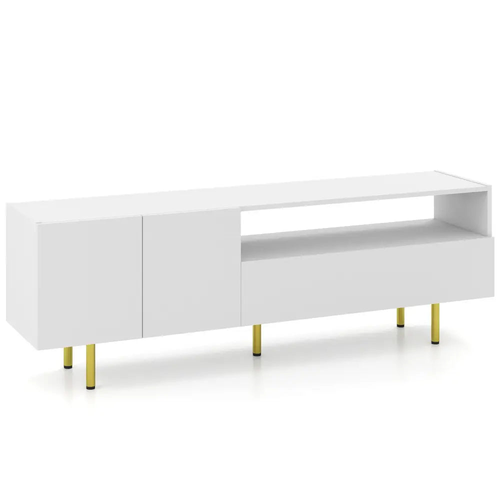 TV Stand for TVs up to 70’’ with Storage Cabinet and Raised Metal Legs-White - White - Entertainment Centers & TV Stands