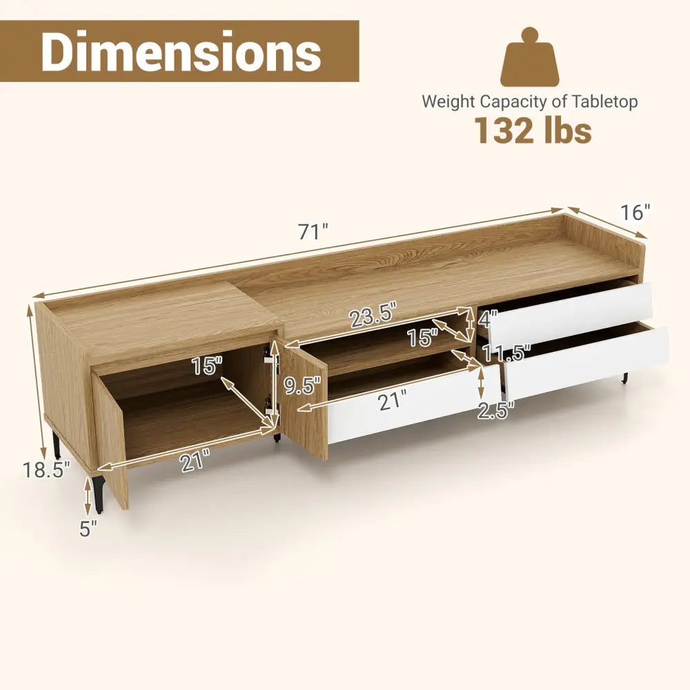 TV Stand for TVs up to 80 Inch Mid Century Modern Entertainment Center with Storage Cabinet-Natural - Natural