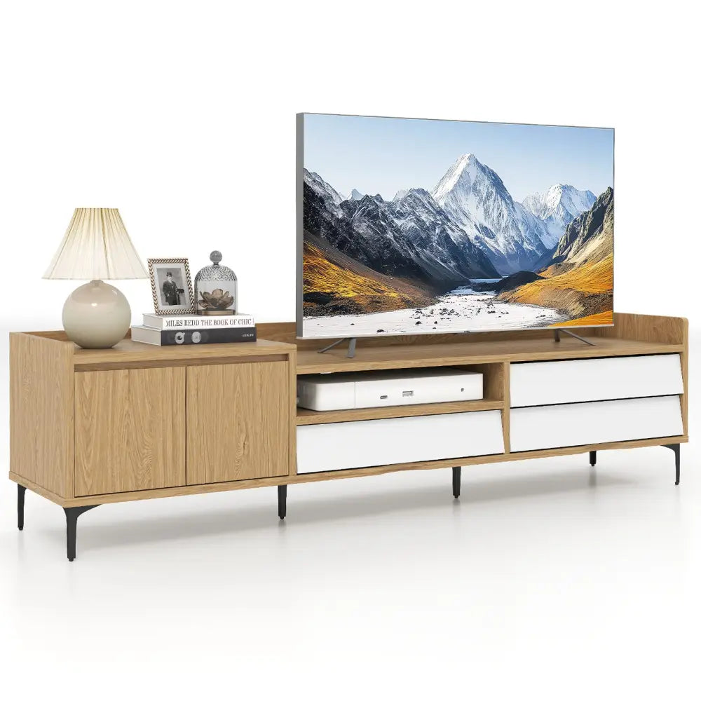 TV Stand for TVs up to 80 Inch Mid Century Modern Entertainment Center with Storage Cabinet-Natural - Natural