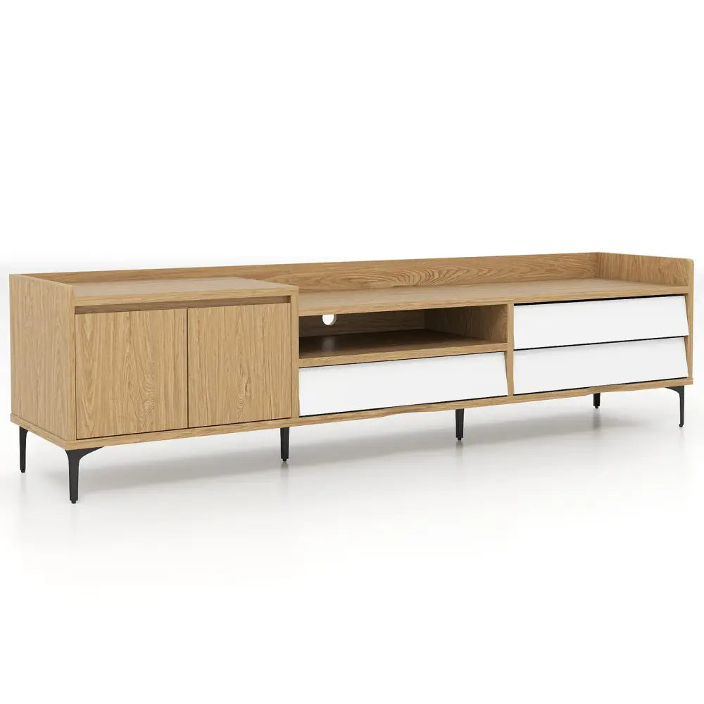 TV Stand for TVs up to 80 Inch Mid Century Modern Entertainment Center with Storage Cabinet-Natural - Natural