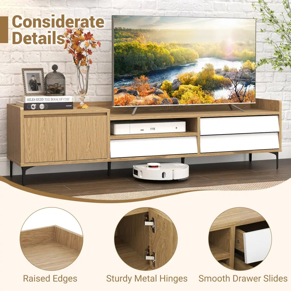TV Stand for TVs up to 80 Inch Mid Century Modern Entertainment Center with Storage Cabinet-Natural - Natural