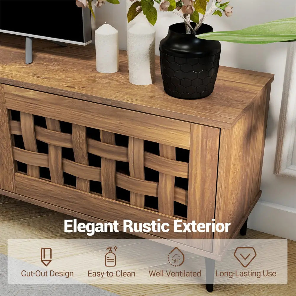 TV Stand for TVs up to 80’’ with 2 Doors and Storage Cabinets-Walnut - Walnut - Entertainment Centers & TV Stands
