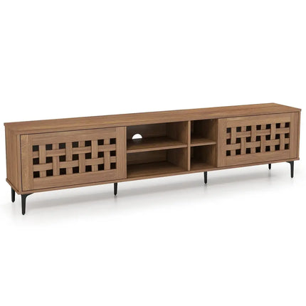 TV Stand for TVs up to 80’’ with 2 Doors and Storage Cabinets-Walnut - Walnut - Entertainment Centers & TV Stands