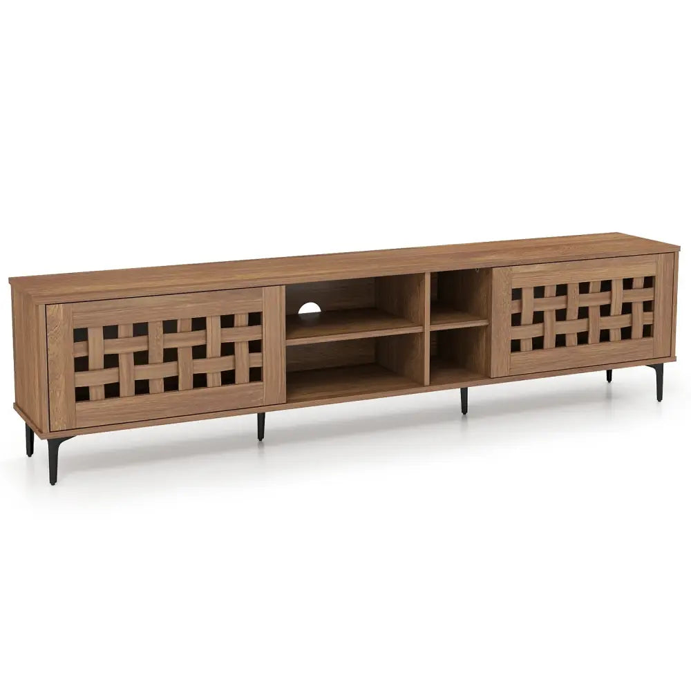 TV Stand for TVs up to 80’’ with 2 Doors and Storage Cabinets-Walnut - Walnut - Entertainment Centers & TV Stands