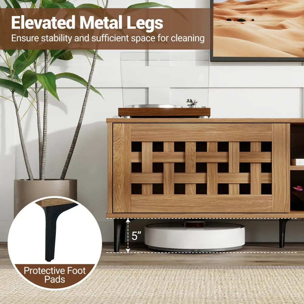 TV Stand for TVs up to 80’’ with 2 Doors and Storage Cabinets-Walnut - Walnut - Entertainment Centers & TV Stands
