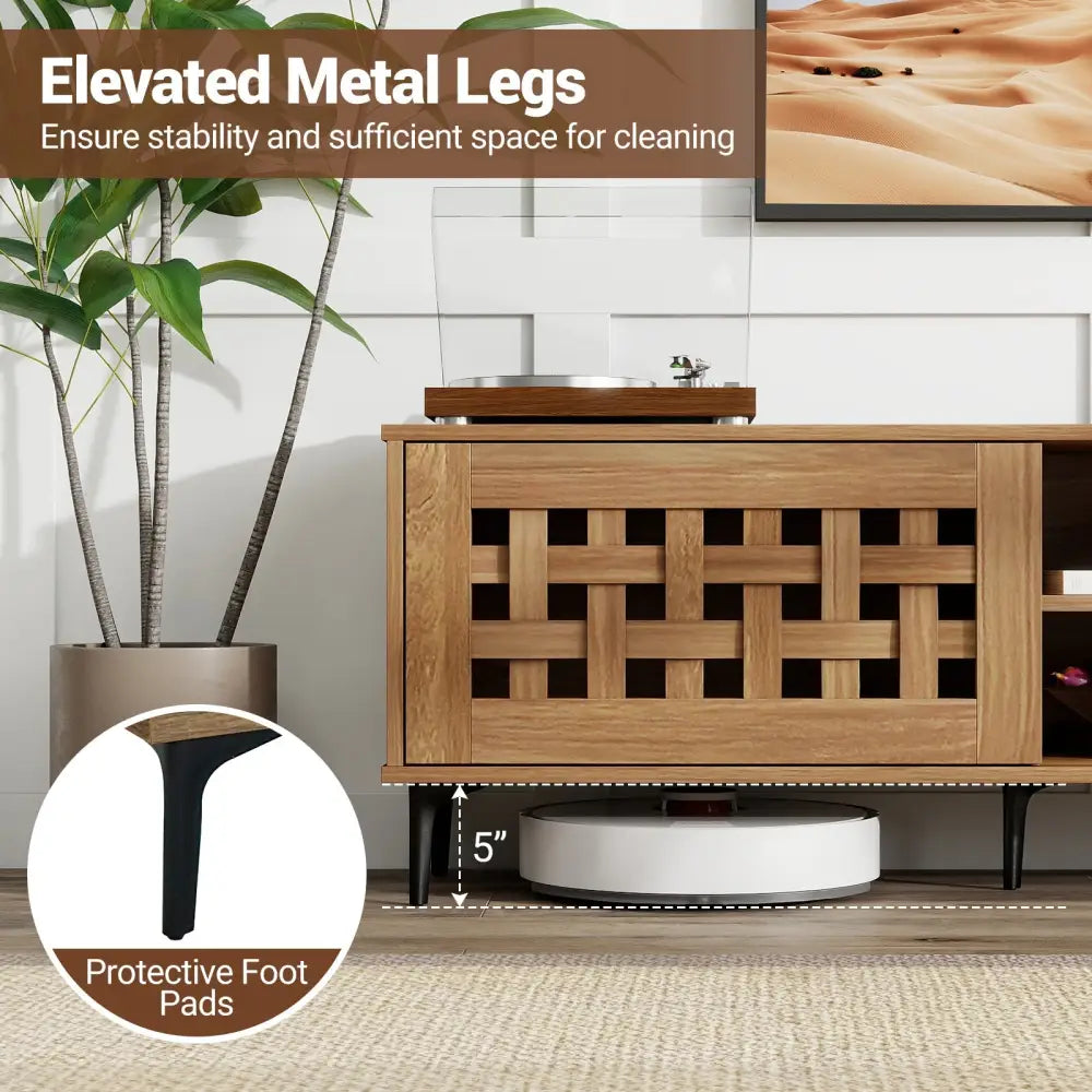 TV Stand for TVs up to 80’’ with 2 Doors and Storage Cabinets-Walnut - Walnut - Entertainment Centers & TV Stands