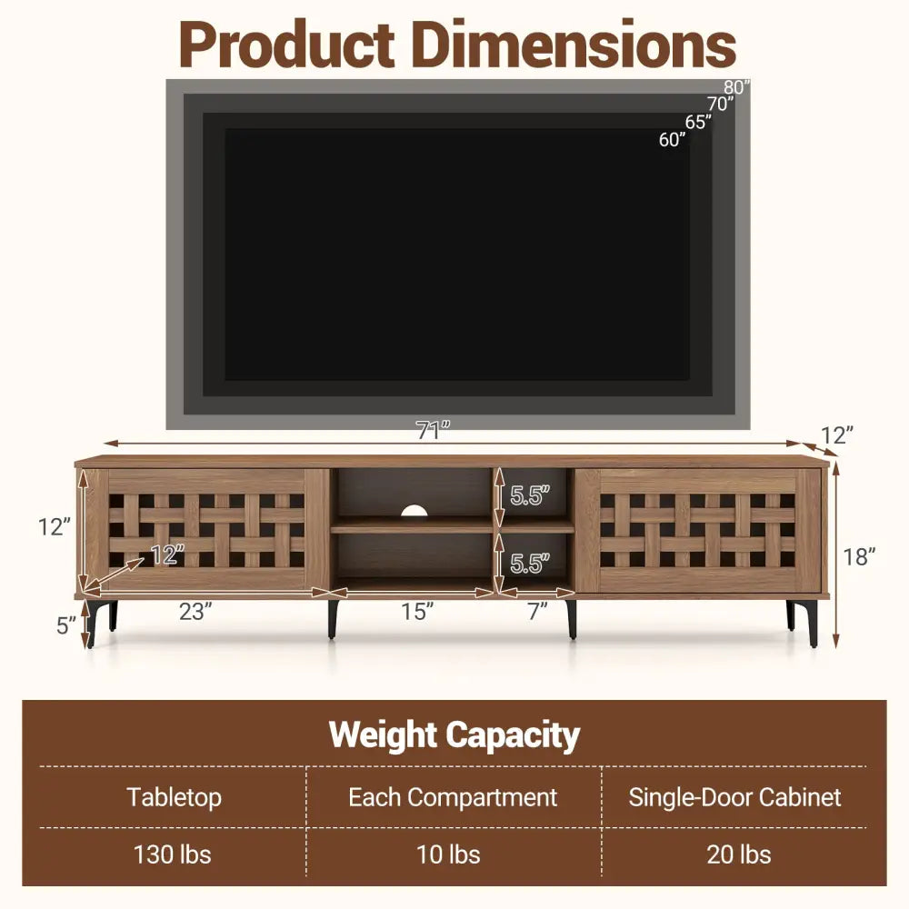 TV Stand for TVs up to 80’’ with 2 Doors and Storage Cabinets-Walnut - Walnut - Entertainment Centers & TV Stands