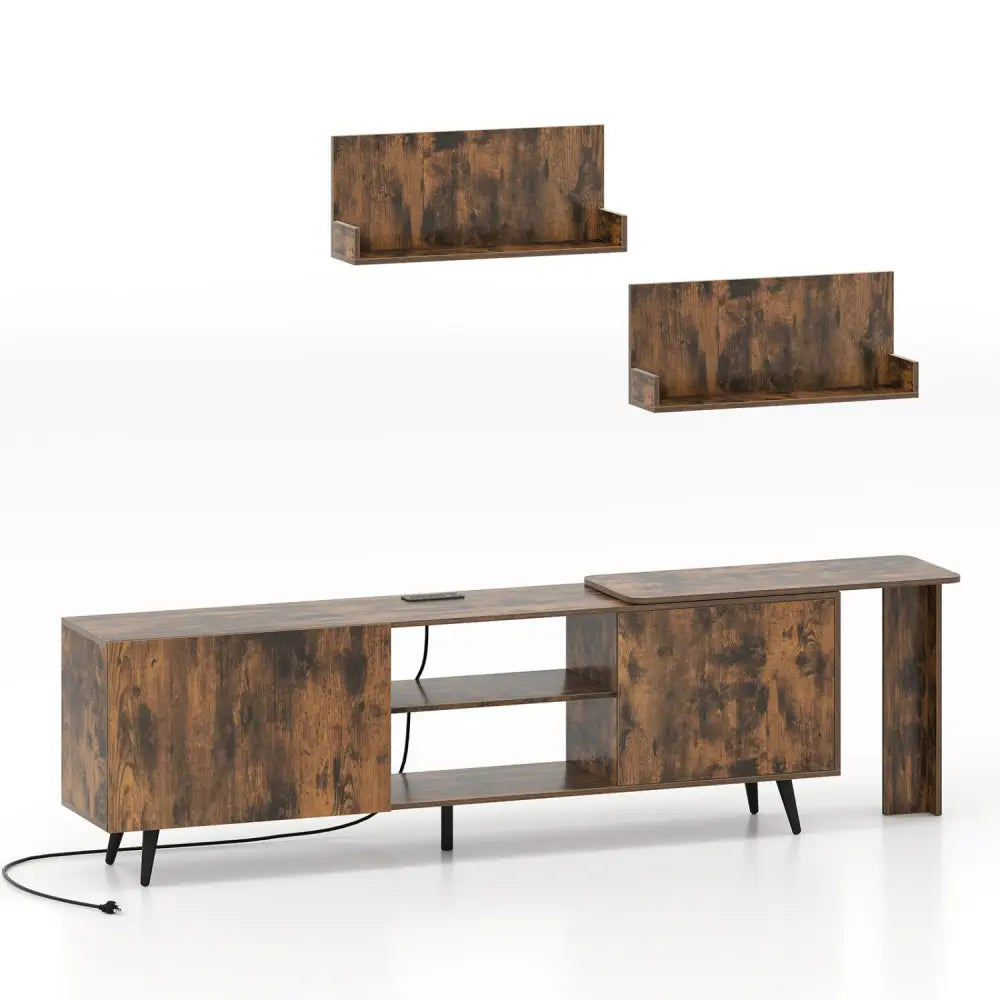 TV Stand for TVs up to 85 Inch with 2 Wall Shelves and Charging Station- Brown - Brown - Entertainment Centers & TV