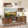 TV Stand for TVs up to 85 Inch with 2 Wall Shelves and Charging Station- Brown - Brown - Entertainment Centers & TV