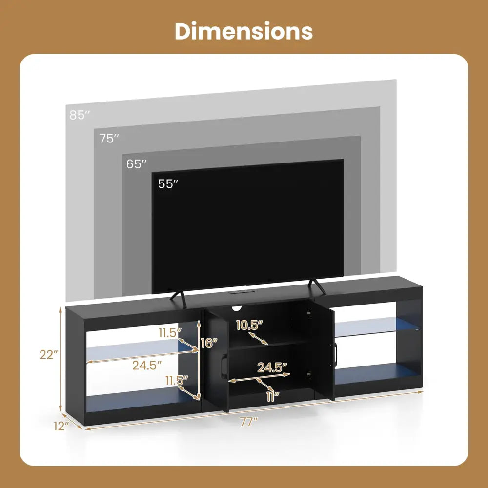 TV Stand for TVs up to 85 Inches LED Entertainment Center with Power Outlets-Black - Black - Entertainment Centers & TV