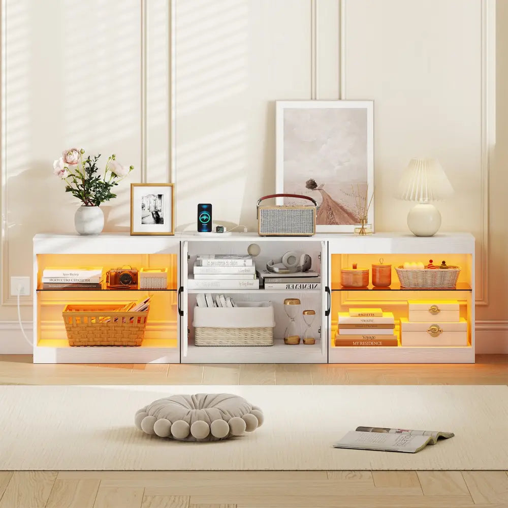 TV Stand for TVs up to 85 Inches LED Entertainment Center with Power Outlets-White - White - Entertainment Centers & TV