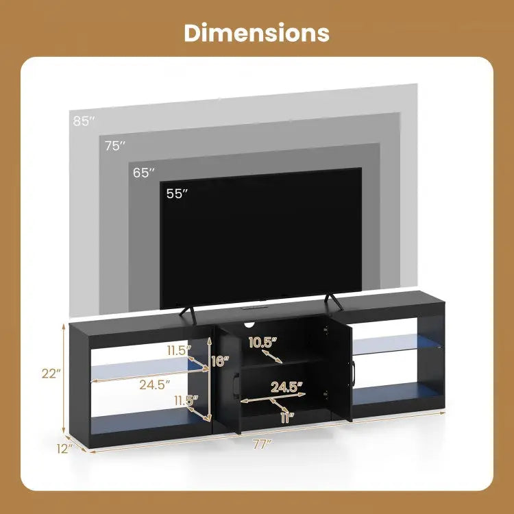 TV Stand for TVs up to 85 Inches LED Entertainment Center with Power Outlets-Black - Black - Entertainment Centers & TV