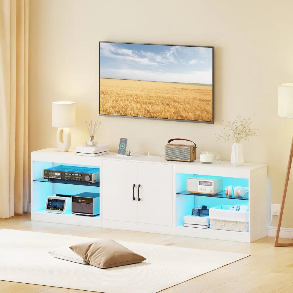 TV Stand for TVs up to 85 Inches LED Entertainment Center with Power Outlets-White - White - Entertainment Centers & TV