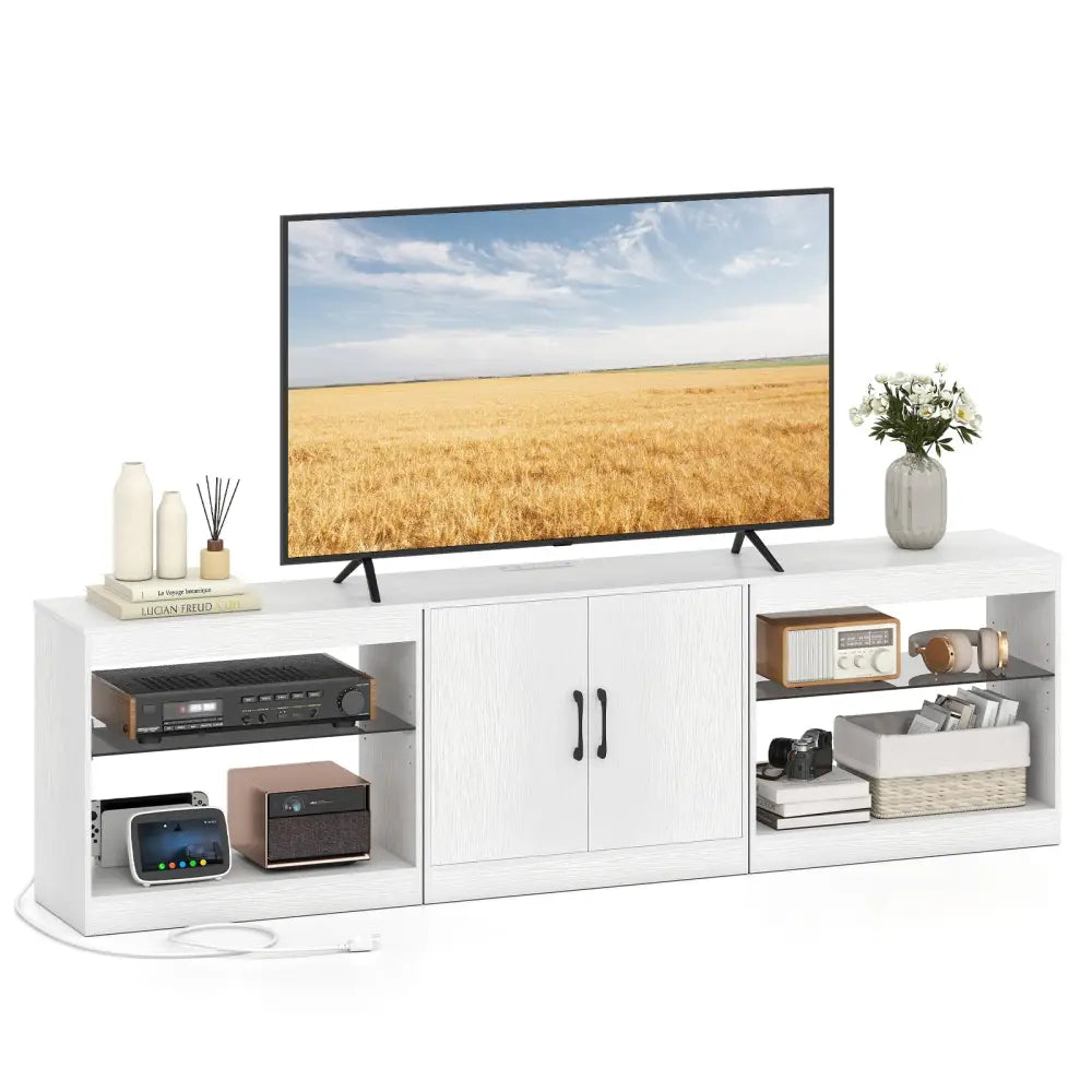 TV Stand for TVs up to 85 Inches LED Entertainment Center with Power Outlets-White - White - Entertainment Centers & TV
