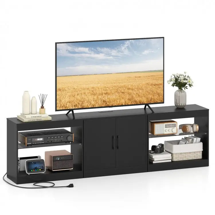 TV Stand for TVs up to 85 Inches LED Entertainment Center with Power Outlets-Black - Black - Entertainment Centers & TV