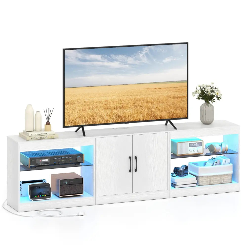 TV Stand for TVs up to 85 Inches LED Entertainment Center with Power Outlets-White - White - Entertainment Centers & TV