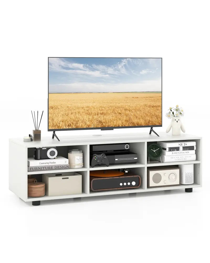 TV Stand for TV up to 55 Inch with 6 Storage Compartments-White - White - Entertainment Centers & TV Stands