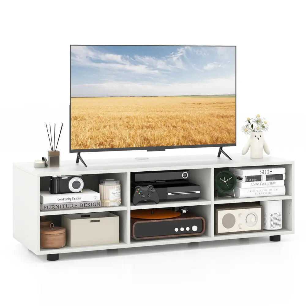 TV Stand for TV up to 55 Inch with 6 Storage Compartments-White - White - Entertainment Centers & TV Stands