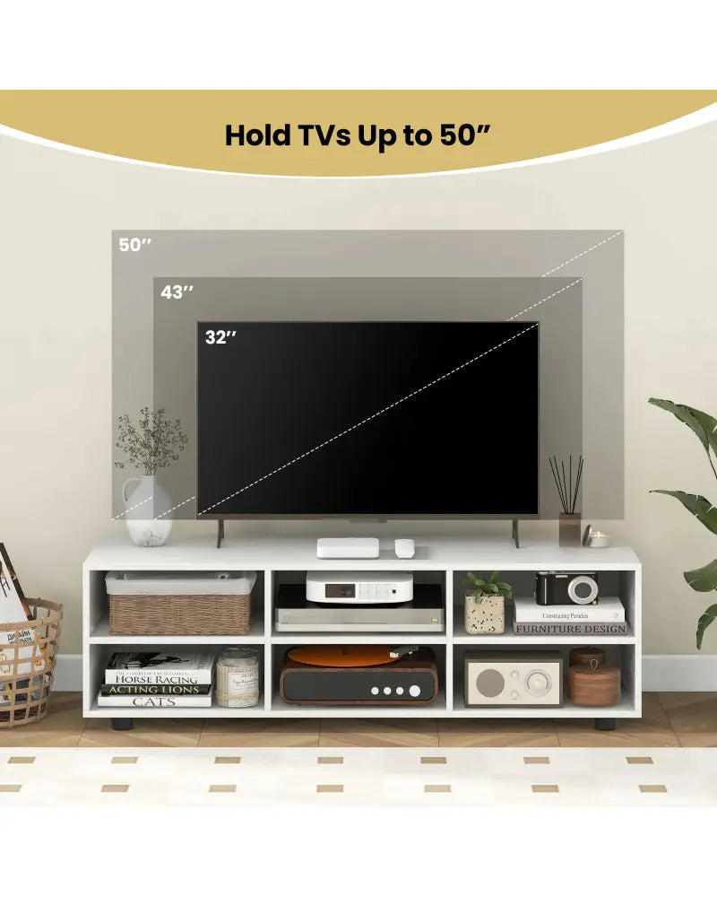 TV Stand for TV up to 55 Inch with 6 Storage Compartments-White - White - Entertainment Centers & TV Stands