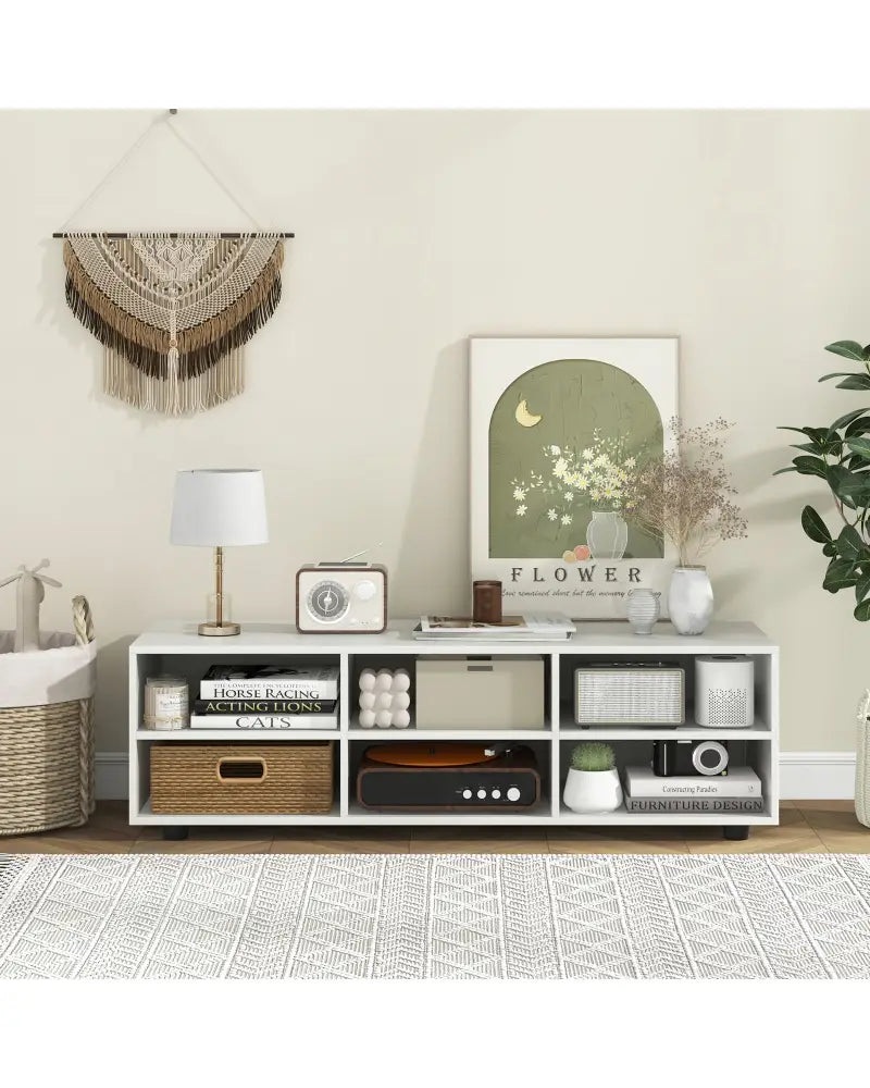 TV Stand for TV up to 55 Inch with 6 Storage Compartments-White - White - Entertainment Centers & TV Stands