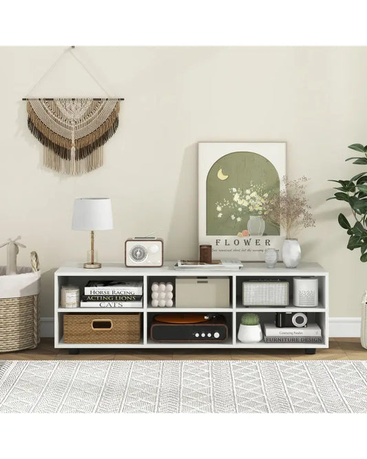 TV Stand for TV up to 55 Inch with 6 Storage Compartments-White - White - Entertainment Centers & TV Stands