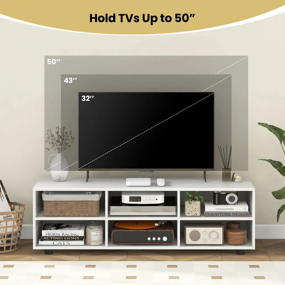 TV Stand for TV up to 55 Inch with 6 Storage Compartments-White - White - Entertainment Centers & TV Stands