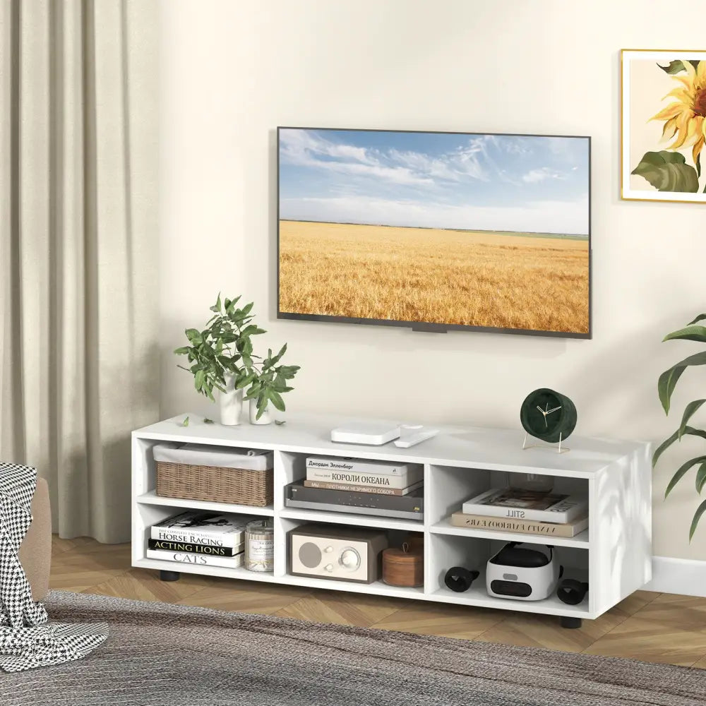 TV Stand for TV up to 55 Inch with 6 Storage Compartments-White - White - Entertainment Centers & TV Stands